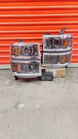 FOR 2014-2015 CHEVY SILVERADO 1500 PROJECTOR HEADLIGHT HEADLAMPS SMOKED HOUSING