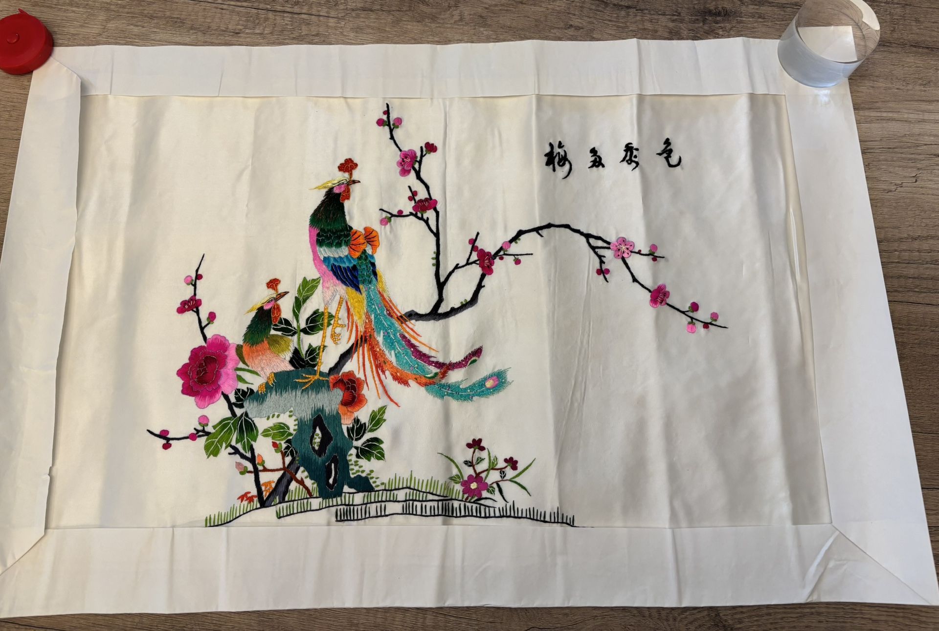 Vintage Chinese Hand-Embroidered Silk Panel – 26” x 17”