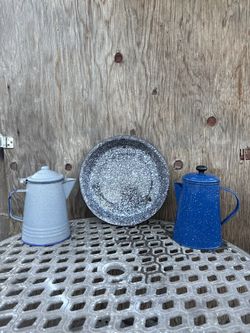 3 Antique Enamel Pots 