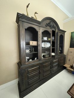 Large Dark Wood China Cabinet / Hutch