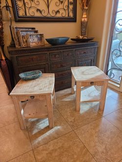 Pair of light wood end tables