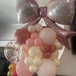 2 Different Shades Of Pink With Bow Balloon Arrangements