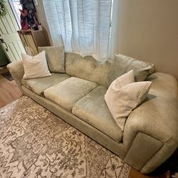 Sage Green Suede Pull-Out Sofa Bed