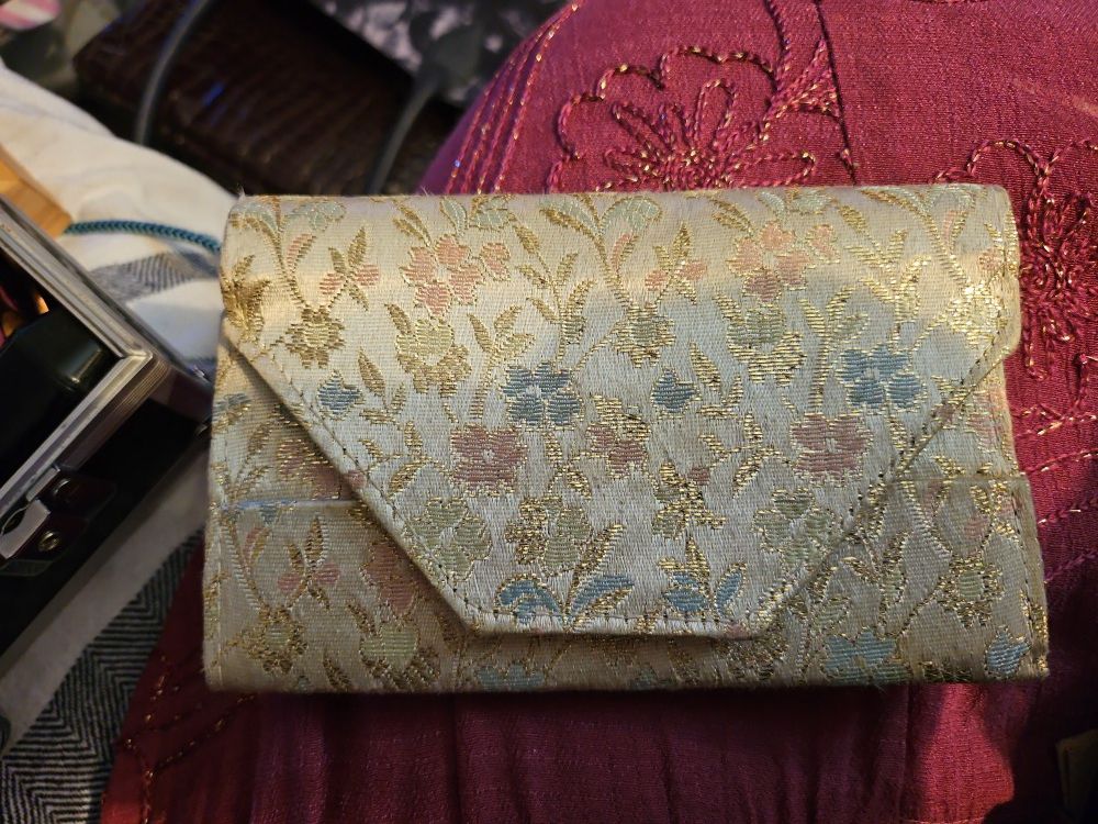 Antique Silk Pocketbook Pink Blue And Green