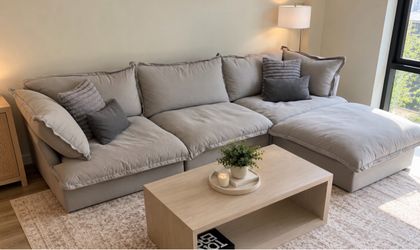 Large Modular Cloud Sectional Couch w/ Ottoman – Light Gray
