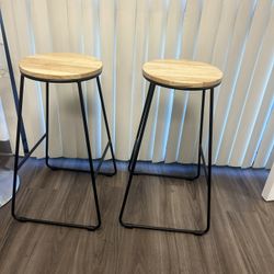TWO BAR STOOLS CHAIR with nice Finish Wood Top