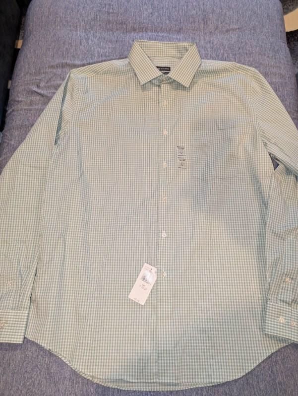 Van Heusen Mens Size 17.5 36/37 Classic Fit Flex Collar Striped Shirt Blue White