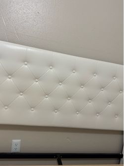 White Queen Size Upholstered Platform Bed Frame