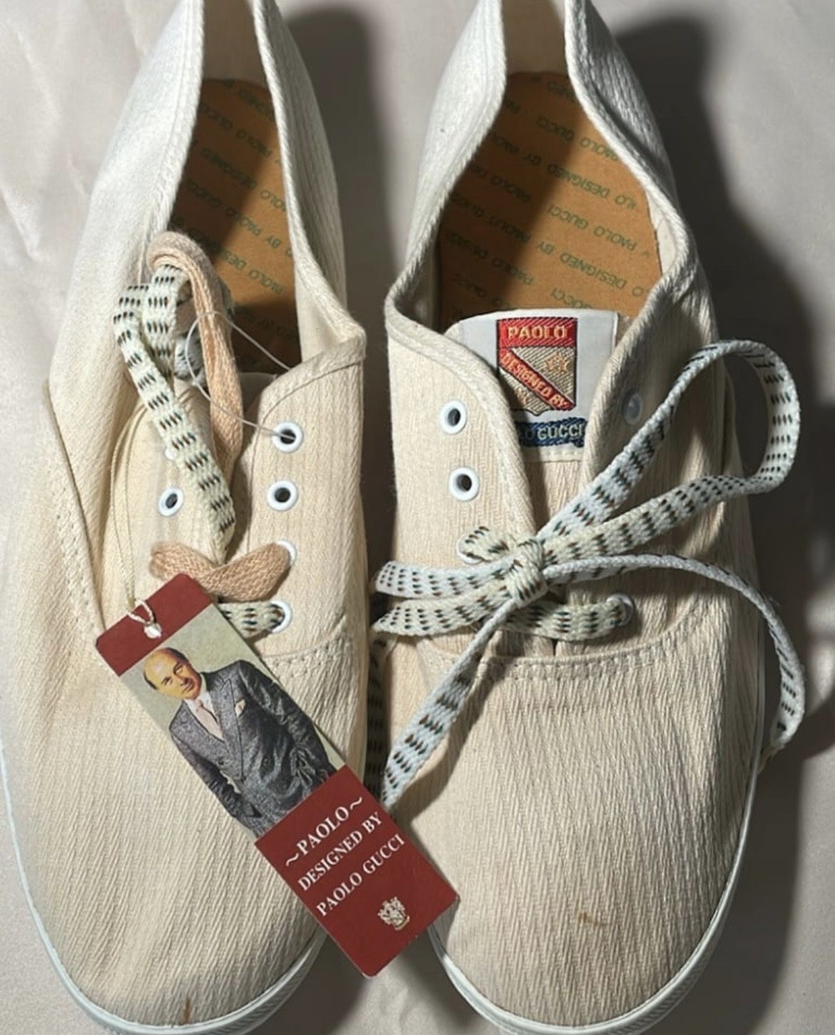 BNWT Vintage 90’s Paolo Gucci Ribbed Canvas beige/ light peach color Skip Sneake