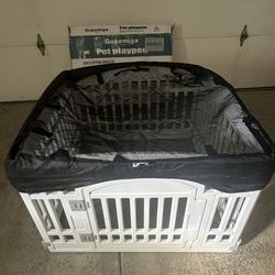 Pet Playpen with Mesh Fabric Top Cover