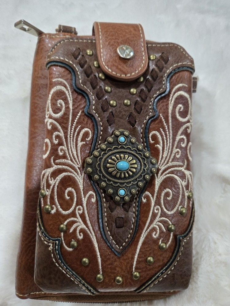 Western Crossbody Phone Wallet Purse/brown