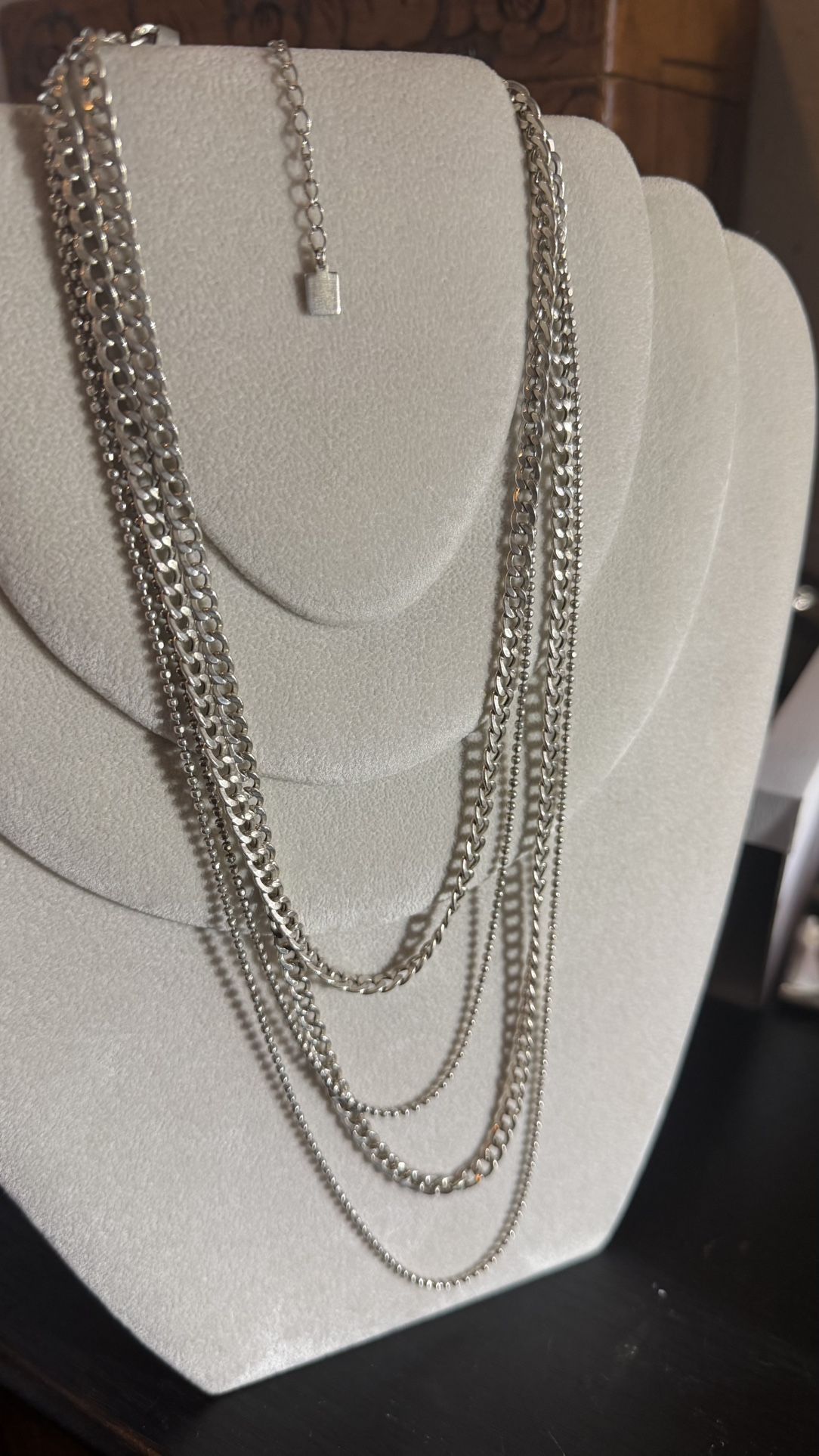 Sterling Silver Four Types Of Chains Together In One Necklace 