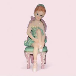 Ballerina figurine in green and pink