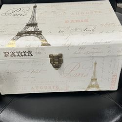 Decorative storage box with Paris design and rope handle.  Use for any type of storage.  Great for children’s items. Size L16xW11xH9 inches. Only $10