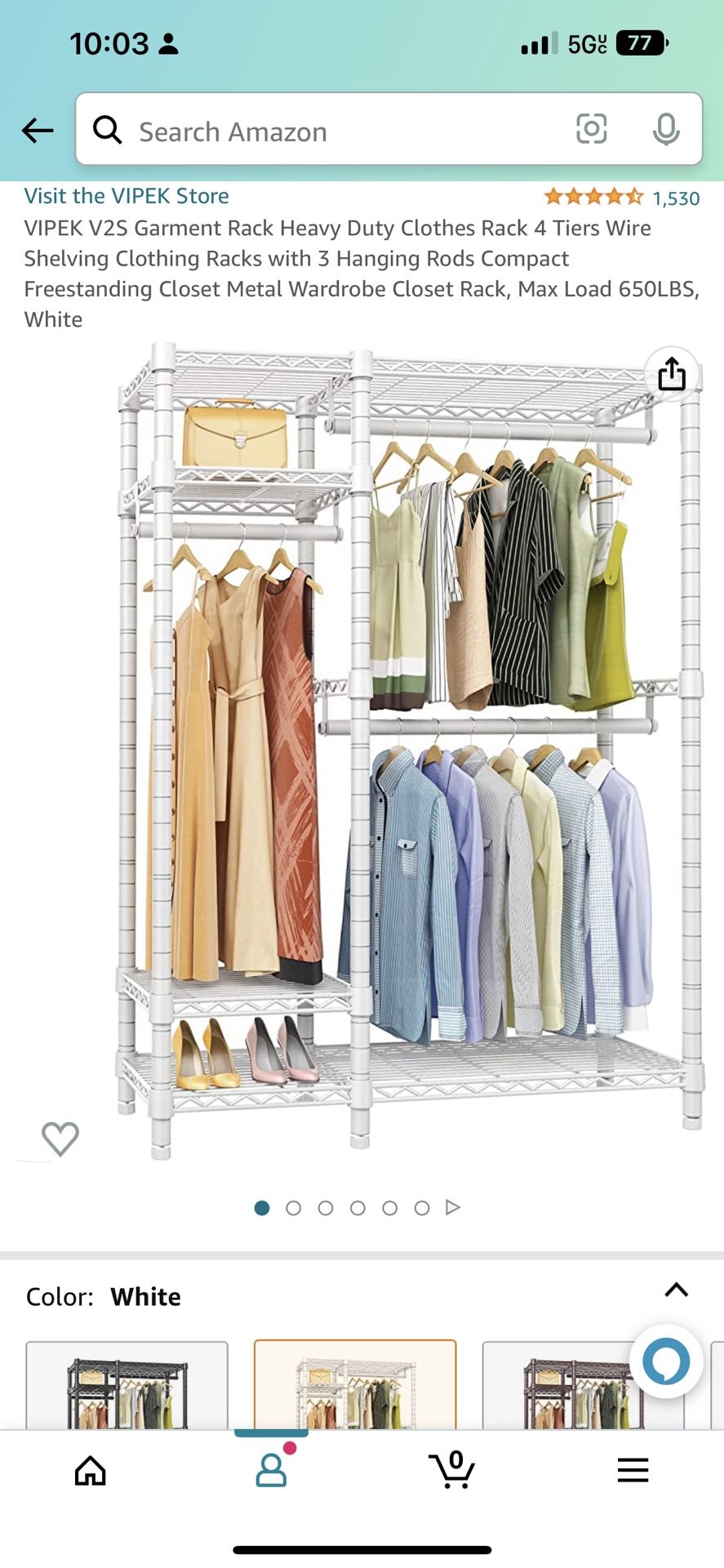 VIPEK V2S Garment Rack Heavy Duty Clothes Rack 4 Tiers Wire Shelving Clothing Racks with 3 Hanging Rods Compact Freestanding Closet Metal Wardrobe Clo