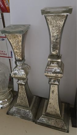 Mercury Glass Candlestick Holders Set of 2