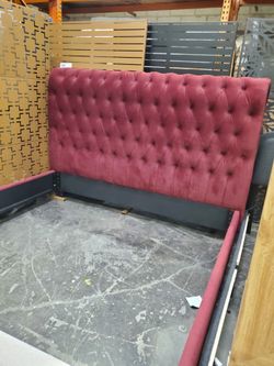 Burgundy Velvet Tufted Bed Frame