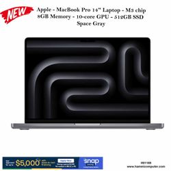 MacBook Pro 14"- M3 chip - 8GB 10-core GPU 512GB SSD Space Gray