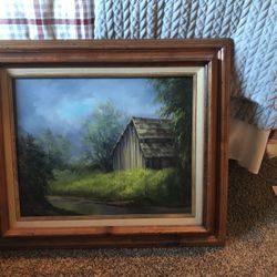 Oil Painting With Rustic Wood Frame