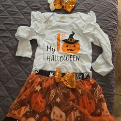 My First Halloween Outfits Baby Girl Clothes Ruffled Jumpsuit Tulle Skirt  Headband Newborn Halloween Set