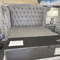 SALE🔥Gray 4PC Shopia Queen Bedroom set (Mattress is not Included)