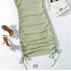Drawstring Side Rib Knit Bodycon Dress