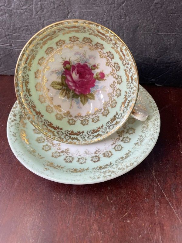 Antique Rose Floral Teacup And Saucer Set 