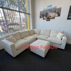 Corduroy sectional sofa with ottoman