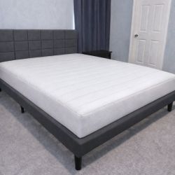 Very Nice King Zinus Upholstered Platform Bed Frame and Zinus Mattress