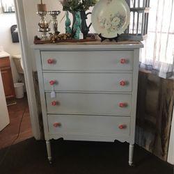 Tall Grey Dresser With Beautiful Rose Knobs! 