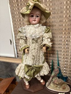 Antique Bisque Head Doll with Lace Dress