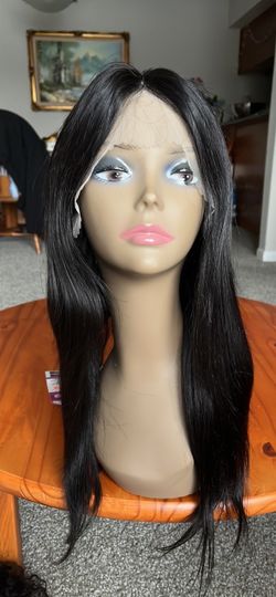 100%Human hair wig Black Straight Lace Front Wig