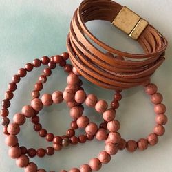 Bracelets , Light Brown Bracelets, Wrap Multi Strand bracelet