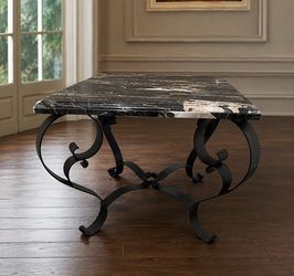 Custom Wrought Iron black marble end table square