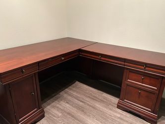 Cherry Wood L-Shaped Executive Desk