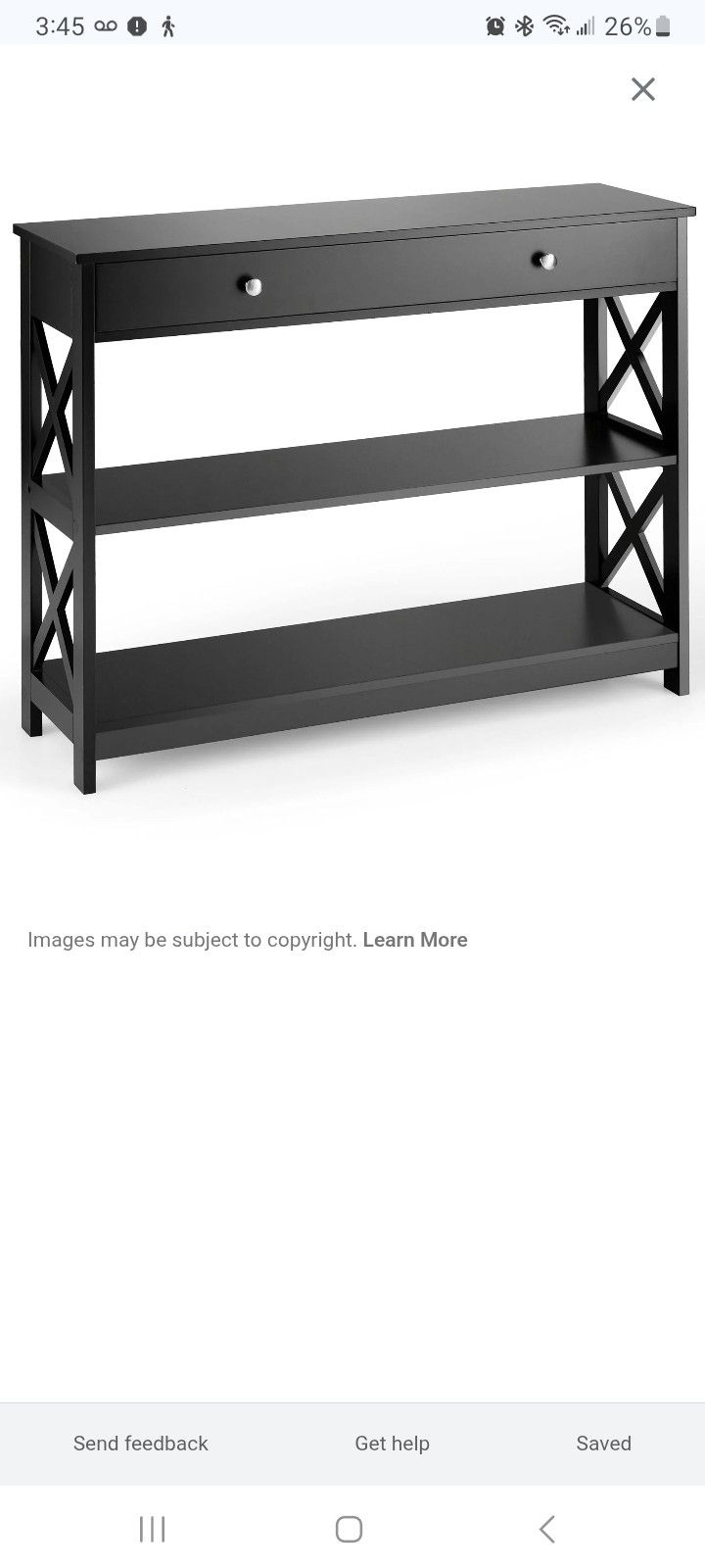 Costway 3-Tier Console Table X-Design Sofa Entryway Table with Drawer & Shelves