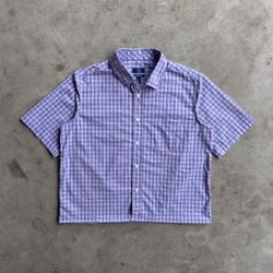 Vintage Cropped Plaid Button Down Shirt - L