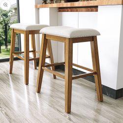 Set Of 4, 24" Backless Bar Stools with Saddle Cushion Seat