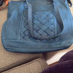 Hand Bag. Blue Leather Inside And Out