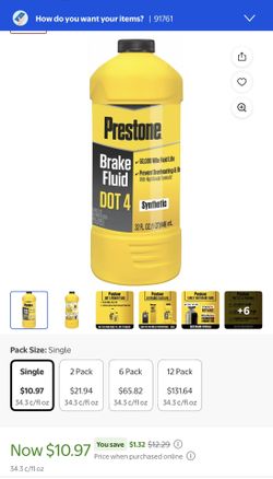 Prestone Dot 4 Brake Fluid 32 fl oz For 3