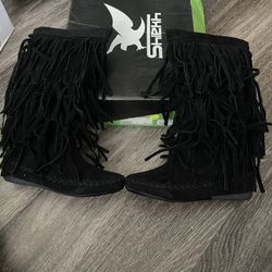 Shiekh Black Boots Layered Fringes Boots 