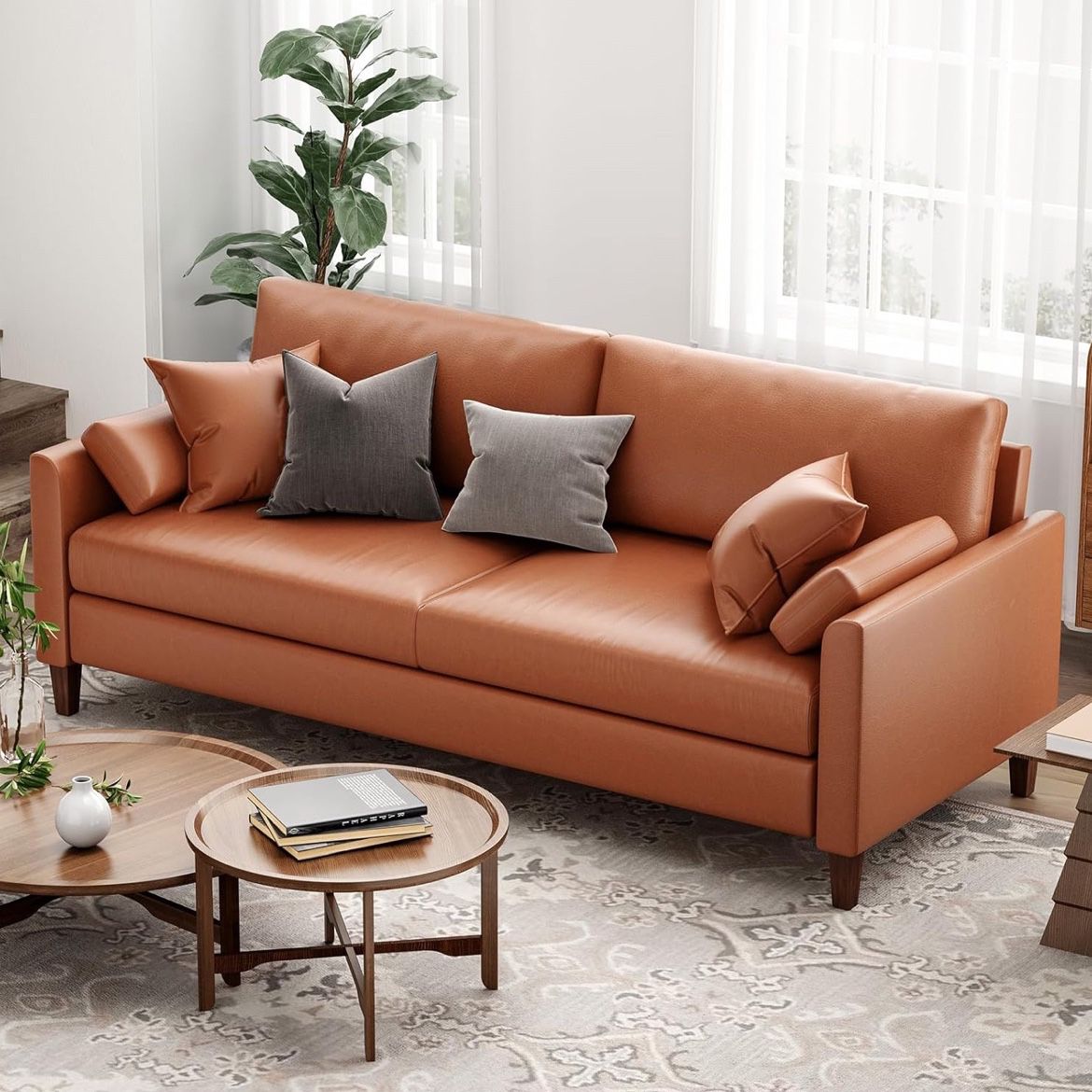 78 Inch Faux Leather Sofa with Padded Cushions for Living Room