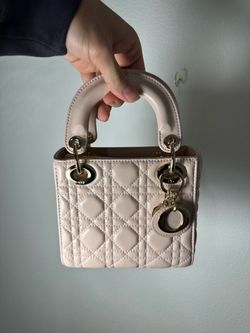 Pre owned Christian Dior Mini Lady Dior Cannage Pink Top Handle Bag