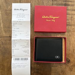 Ferragamo Men’s Gancini Bi-Fold Black Leather Wallet W/ BOX