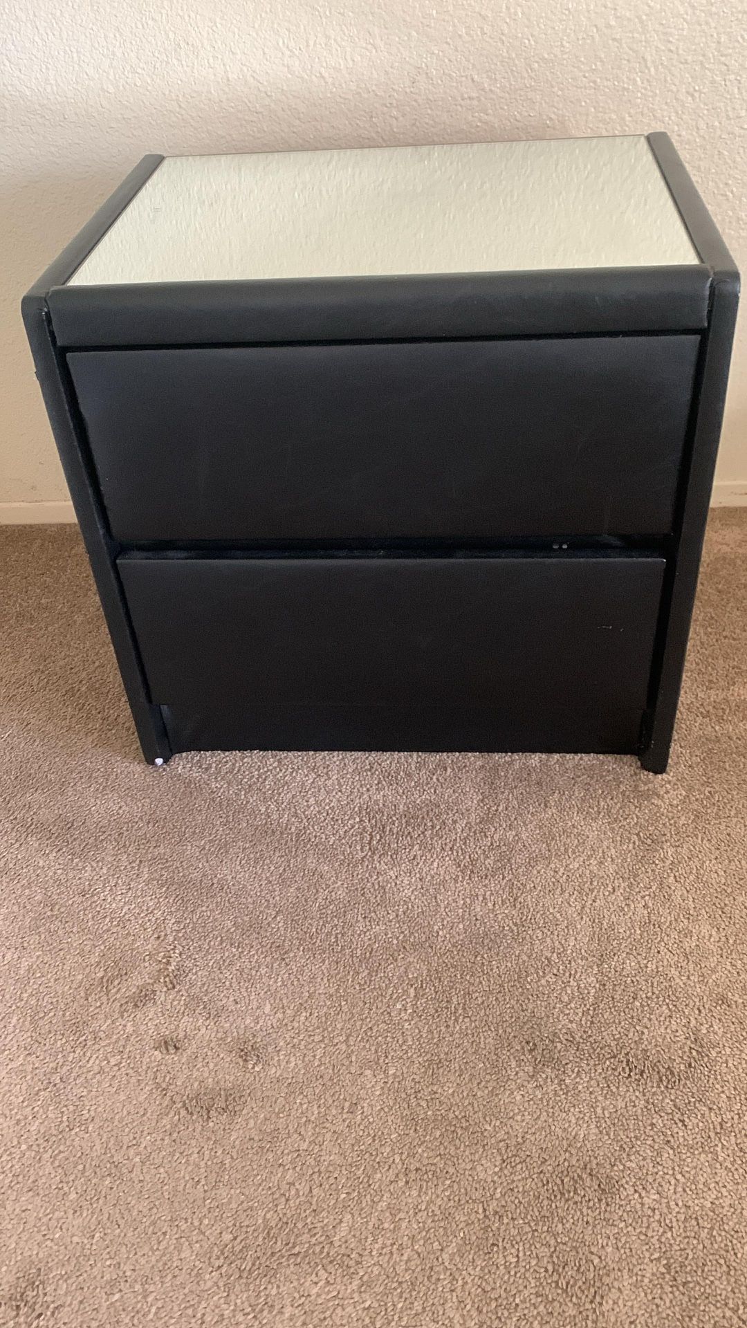 Beautiful Mirror Top Black Nightstand