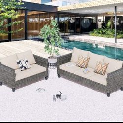 Seven Person Seating Patio Sofa Set Three-seater Couch Plus Two Seater Couch Two Stationary Chairs All Brand New In The Box 🆕🚎🆕🚎