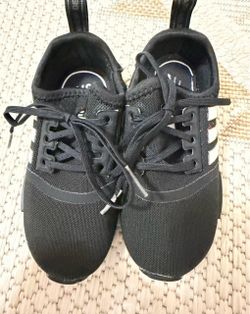 Adidas black sneakers with white stripes, size US 10 #athletic #running