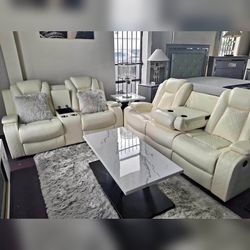 2PC Powerr ecliner sofa and loveseat white leather
