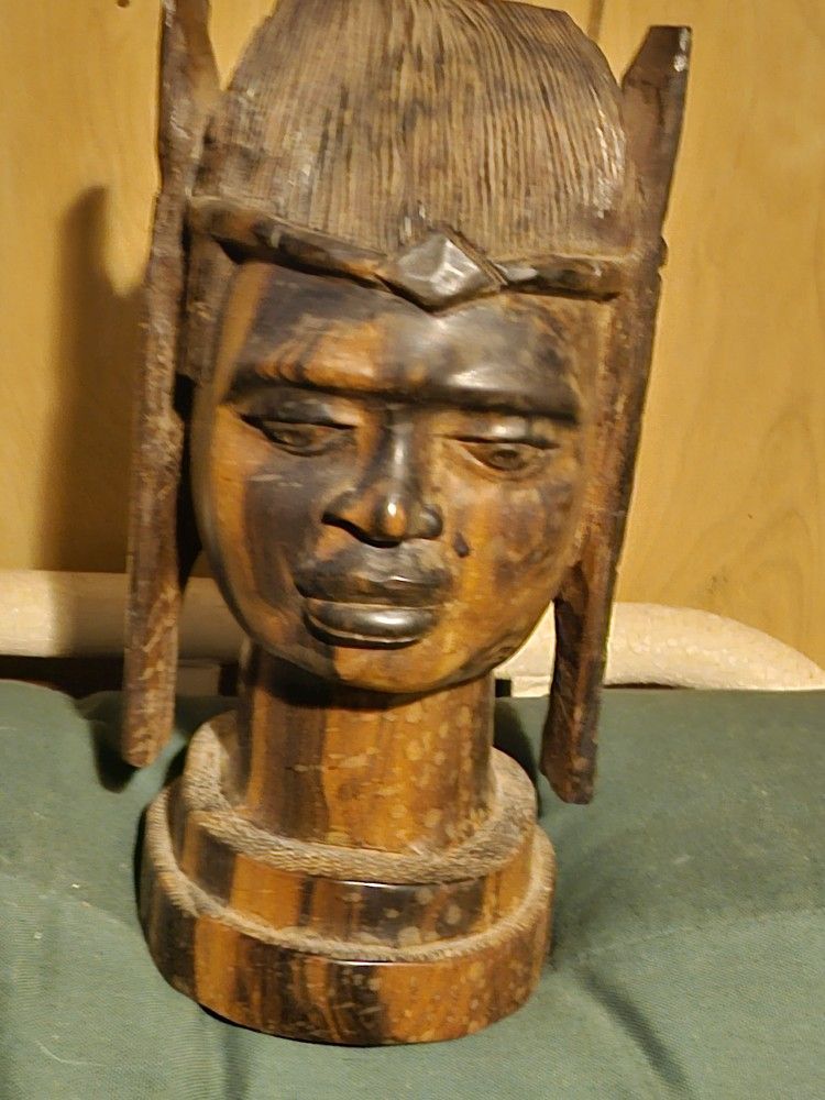 Vintage African Wood Carved Statue Bust