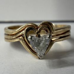 Real 14k Yellow Gold Natural Heart Diamond Ring Size 8 Band Width 4mm